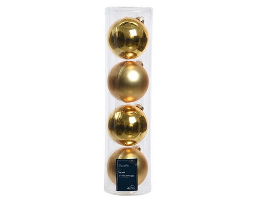 [4-141500] BOULES DE NOEL EN VERRE - OR - 100MM BRI/MAT 4UNITÉS