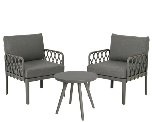 [4-892352] SET EXTERIOR SAN MARINO - MESA Y DOS SILLONES - COLOR GRIS OSCURO - L72.50-W67.00-H85.00cm