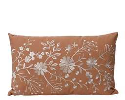 [4-804449] COJIN ALGODON - CORAL CON MOTIVO FLORAL -  L30.00-W50.00-H3.00cm