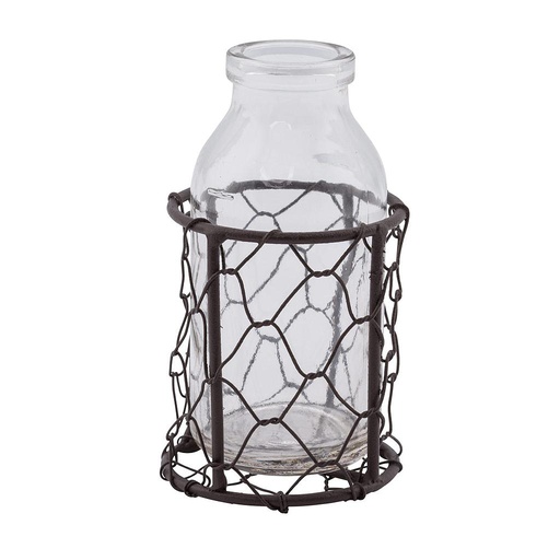 [GE-11902196] CESTITA METAL CON BOTELLA CRISTAL 6x7CM