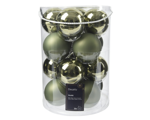 [4-140841] BOLA CRISTAL - BRILLO/MATE - ROSEMARY GREEN - DIAM 8 CM -  CAJA DE 16 BOLAS