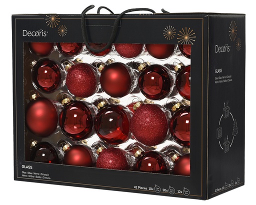 [4-149253] ***BAUBLES GLASS SHINY-MATT-GLITTER-TRANSPARENT OXBLOOD dia7.00cm
