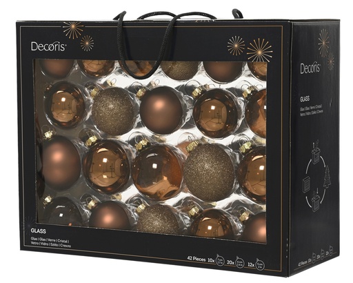 [4-149284] BOLA CRISTAL - BRILLO/MATE - MARRÓN (ESPRESSO) - DIAM 7 CM -  CAJA DE 42 BOLAS