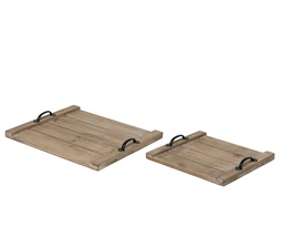 [4-380809] PLATEAUX DE SERVICE EN BOIS DE SAPIN - MARRON - KIT DE 2 - L33.00-W37.00-H4.00cm  L26.00-W30.00-H4.00cm