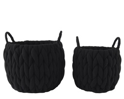 [4-705298] PANIER EN COTON ET TISSU EPAIS - NOIR - KIT DE 2 - dia28.00-H25.00cm  dia21.00-H22.00cm