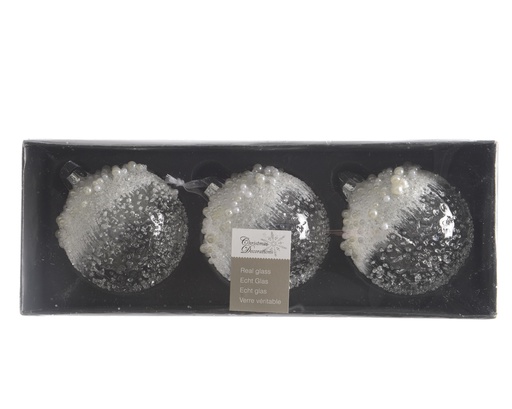 [4-069129] ***BAUBLE GLASS PEARLS- SPECKLED CLEAR GLASS CLEAR dia8.00cm
