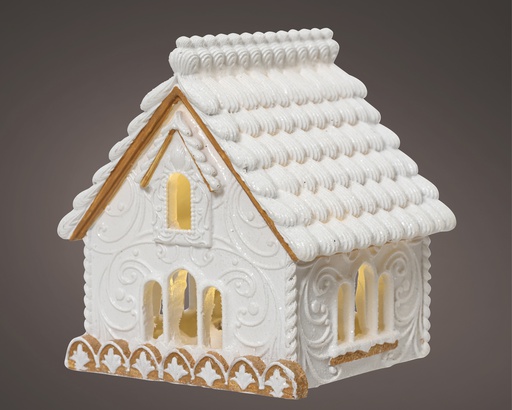 MAISON DE BISCUITS EN RESINE - LUMIERE AVEC BATTERIE - L19.50-W17.50-H21.00cm