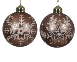 [4-070633] ***BAUBLE GLASS W WHITE DECORATION BROWN dia8.00cm