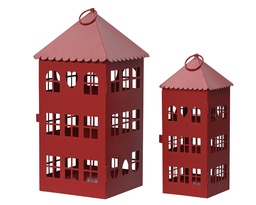 [4-386856] ***LANTERN IRON RED L14.50-W14.50-H30.00cm  L9.50-W9.50-H23.00cm