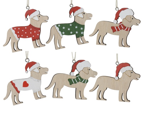 [4-510641] CHIOT EN BOIS A SUSPENDRE - 2 ASSORTIMENTS - 6 DESIGNS - PRIX A L'UNITE - L0.50-W9.00-H6.00cm