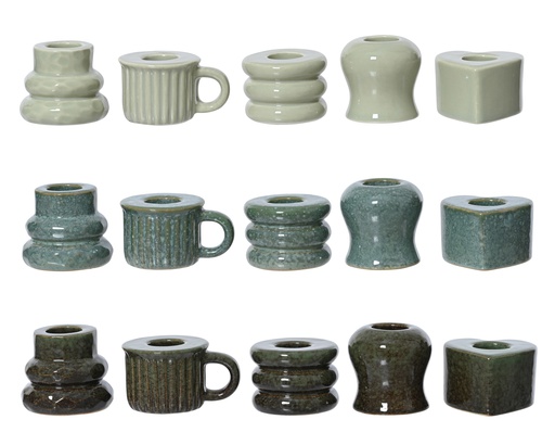 [4-600168] MINICANDELABRO PORCELANA - TONOS VERDES - 3 COLORES - 5 MODELOS - PRECIO UNIDAD - -  L5.00-W5.00-H5.00cm