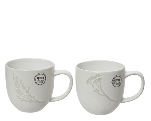[4-607295] TASSE EN CERAMIQUE AVEC FLEUR EN RELIEF - BLANC - 2 MODELES - PRIX A L'UNITE - L12.30-W9.00-H8.80cm