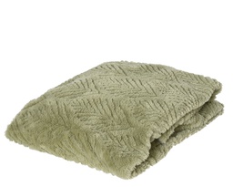 [4-617907] COUVERTURE AVEC FEUILLES EN RELIEF - VERT OLIVE - L130.00-W170.00-H1.50cm