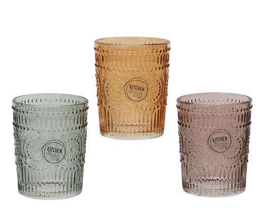 [4-647882] VASO DE COLOR RELIEVE - 3 COLORES - PRECIO UNIDAD - dia8.00-H10.00cm