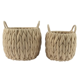 [4-705296] CESTA ALGODON GRUESO TEJIDO - BEIGE - SET DE DOS - dia28.00-H25.00cm  dia21.00-H22.00cm