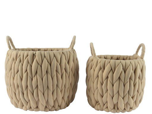 [4-705296] CESTA ALGODON GRUESO TEJIDO - BEIGE - SET DE DOS - dia28.00-H25.00cm  dia21.00-H22.00cm