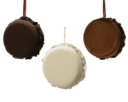 [4-707535] MACARON EN VELOURS A SUSPENDRE - BLANC, MARRON FONCE OU MARRON CLAIR - PRIX A L'UNITE - dia10.00-H5.00cm
