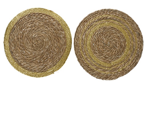 SET DE TABLE EN FIBRE NATURELLE - 2 DESIGNS - PRIX A L'UNITE - dia38.00-H1.00cm