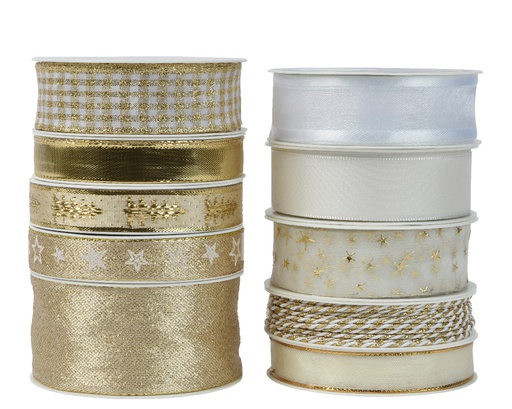 [4-440243] ***RIBBON POLYESTER GOLD/PEARL L400.00-W1.50-H0.20cm