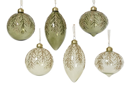 [4-070675] ***BAUBLE GLASS W GOLD DECORATION ASSORTED dia8.00cm