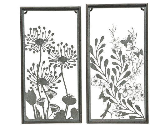 [4-801963] CUADRO METAL NEGRO MOTIVO FLORES - DOS MOTIVOS - PRECIO UNIDAD - L2.00-W20.50-H39.50cm