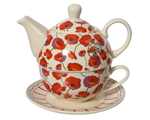 [4-833656] ENSEMBLE THÉIÈRE/TASSE/SOUCOUPE EN PORCELAINE - COQUELICOTS - L17.00-W14.00-H12.00cm