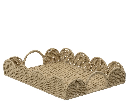 [4-834956] PLATEAU DE SERVICE - CORDE DE PAPIER - NATUREL - L7.00-W30.00-H40.00cm