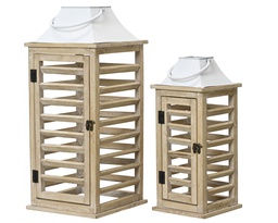 [4-811728] LINTERNA MADERA - NATURAL/BLANCO - SET DE DOS - L24.00-W24.00-H55.00cm /L17.50-W17.50-H41.00cm