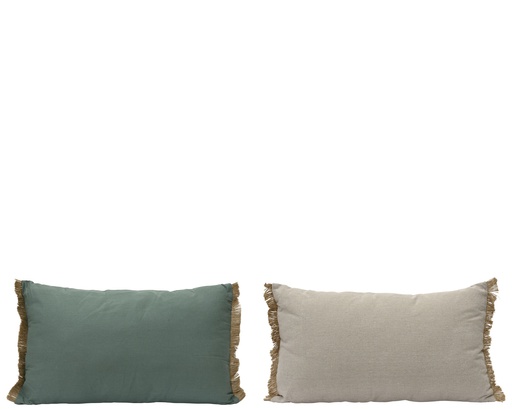 [4-829957] COUSSINS RECTANGULAIRES À FRANGE - VERT/NATUREL - 2 MODÈLES - PRIX À L'UNITÉ - L50.00-W30.00-H8.00cm