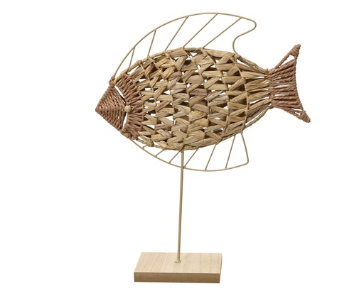 [4-830949] POISSON EN ROTIN SUR PIÉDESTAL - FAIT MAIN - L38.00-W10.00-H46.00cm
