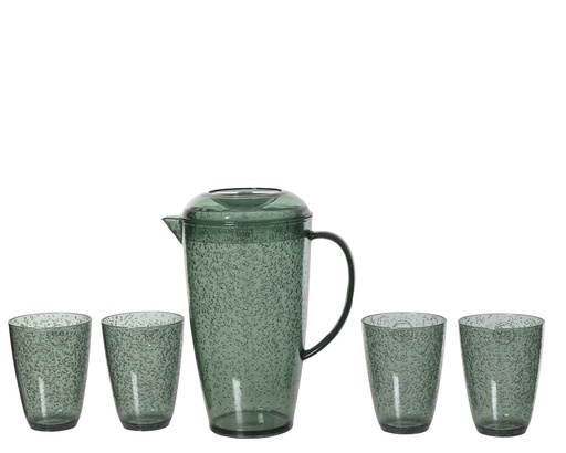 [4-830990] CARAFE EN PLASTIQUE AVEC 4 VERRES - VERT - dia13.50-H24.80cm