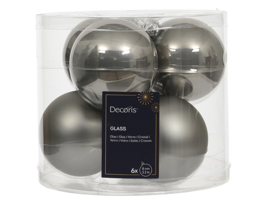 [4-140894] ***BAUBLES GLASS SOFT GREY dia8.00cm