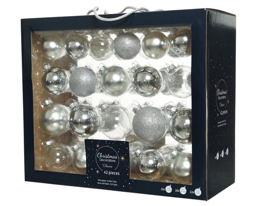[4-149251] ***BAUBLES GLASS SILVER dia7.00cm