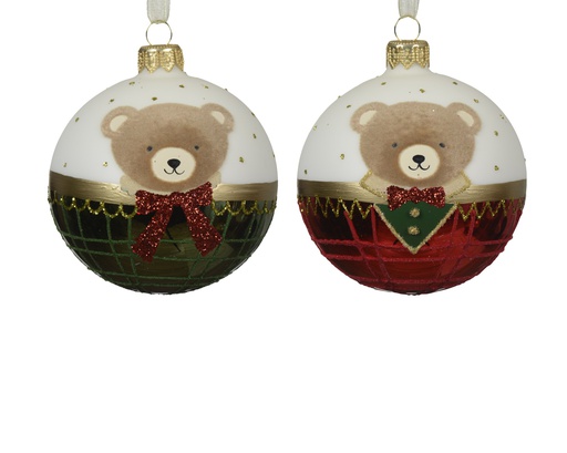 [4-053195] ***BAUBLE GLASS CLASSIC BEAR ASSORTED dia8.00cm
