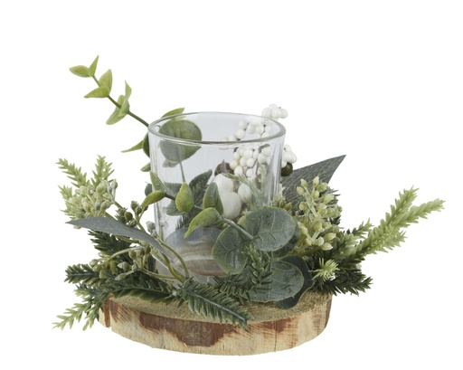 [4-687399] ***THISTLE TEALIGHTHOLDER GREEN/WHITE dia15.00-H9.00cm