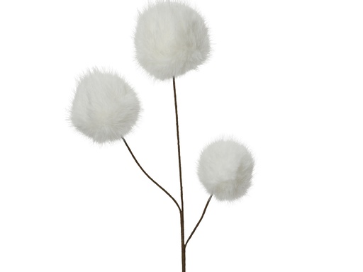 [4-531376] RAMA CON TRES POMPONES - BLANCO - L12.00-W12.00-H70.00cm