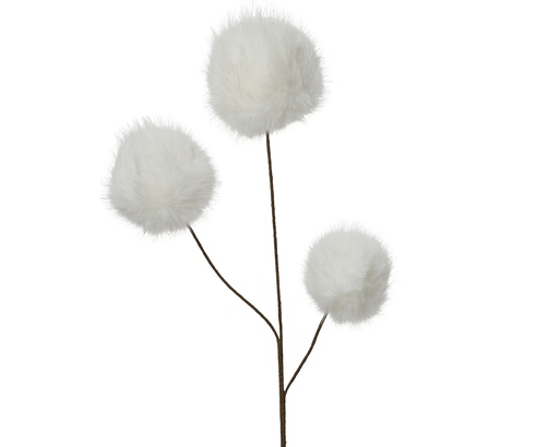 [4-531376] RAMA CON TRES POMPONES - BLANCO - L12.00-W12.00-H70.00cm