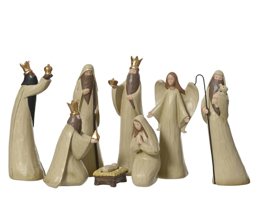 [4-463428] ***NATIVITY SET POLYRESIN CREAM/COLOUR(S) L5.60-W8.20-H20.00cm