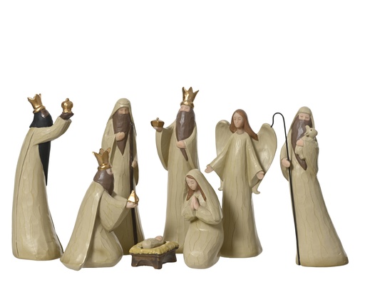 [4-463428] ***NATIVITY SET POLYRESIN CREAM/COLOUR(S) L5.60-W8.20-H20.00cm
