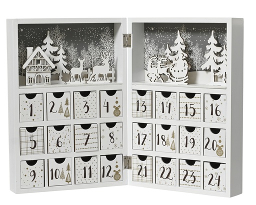 [4-652502] ***ADVENT CALENDAR MDF WHITE L21.00-W9.20-H30.00cm