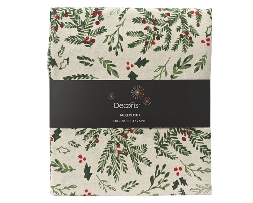 [4-669432] ***TABLECLOTH COTTON WHITE/GREEN L180.00-W140.00-H0.10cm