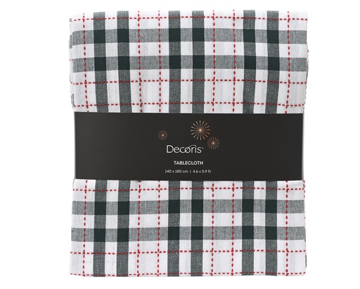 [4-669438] ***TABLECLOTH COTTON WHITE/GREEN L180.00-W140.00-H0.10cm