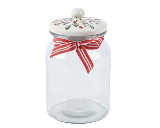[4-524111] ***STORAGE JAR GLASS CLEAR/COLOUR(S) dia11.00-H18.00cm
