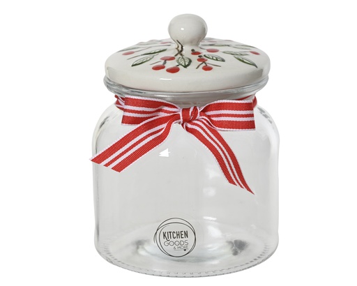 [4-524112] ***STORAGE JAR GLASS CLEAR/COLOUR(S) dia11.00-H14.00cm