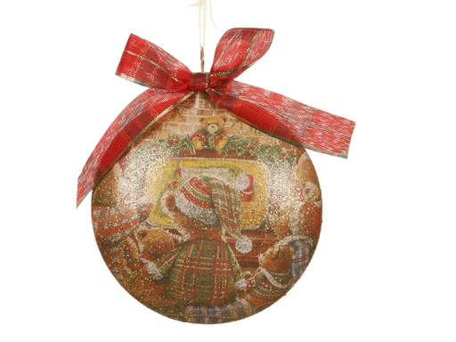 [4-071111] ***BAUBLES GLASS W BEAR DECAL- W BOW ON TOP MULTI L10.00-W4.00-H10.50cm