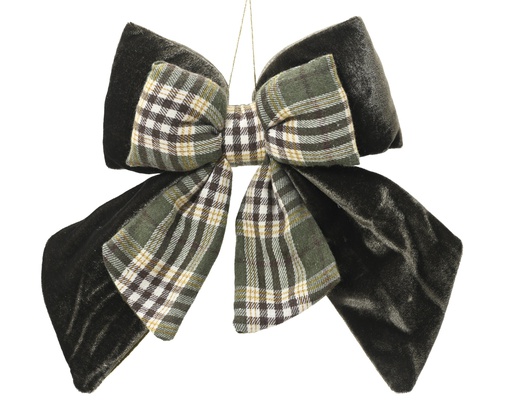 [4-398493] ***BOW POLYESTER VELVET ROSEMARY GREEN L4.50-W18.00-H23.00cm