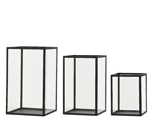 [4-380721] PORTAVELAS CRISTAL NEGRO SET DE 3 L24.00-W24.00-H40.00cm  L21.00-W21.00-H35.00cm  L18.00-W18.00-H24.00cm