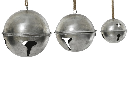 [4-381383] CLOCHES EN MÉTAL - LOT DE 3 - COULEUR ARGENT - dia24.00-H26.00cm  dia20.50-H21.00cm  dia14.00-H13.00cm
