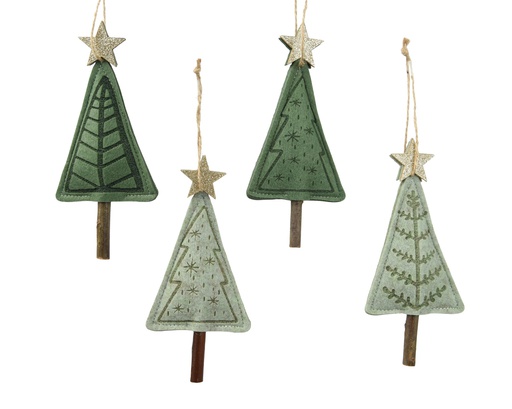 [4-386808] SAPINS DE NOEL EN FEUTRE À SUSPENDRE - TONS VERTS - 4 COULEURS - PRIX À L'UNITÉ - L2.00-W7.00-H14.00cm