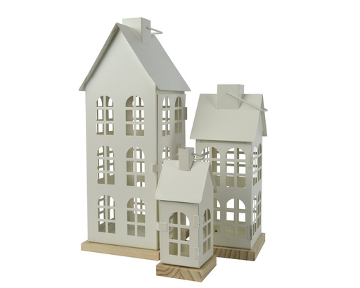 [4-390015] LINTERNA METAL BLANCO SET DE 3 L16.00-W16.00-H45.00cm  L12.00-W12.00-H30.00cm  L8.00-W8.00-H20.00cm